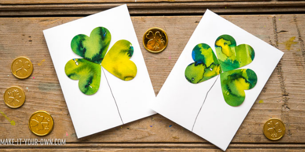 Kids Watercolor Shamrock Clover Cards