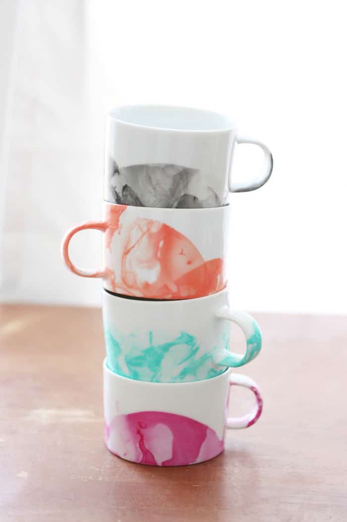 DIY Marbled Mugs With Nail Polish